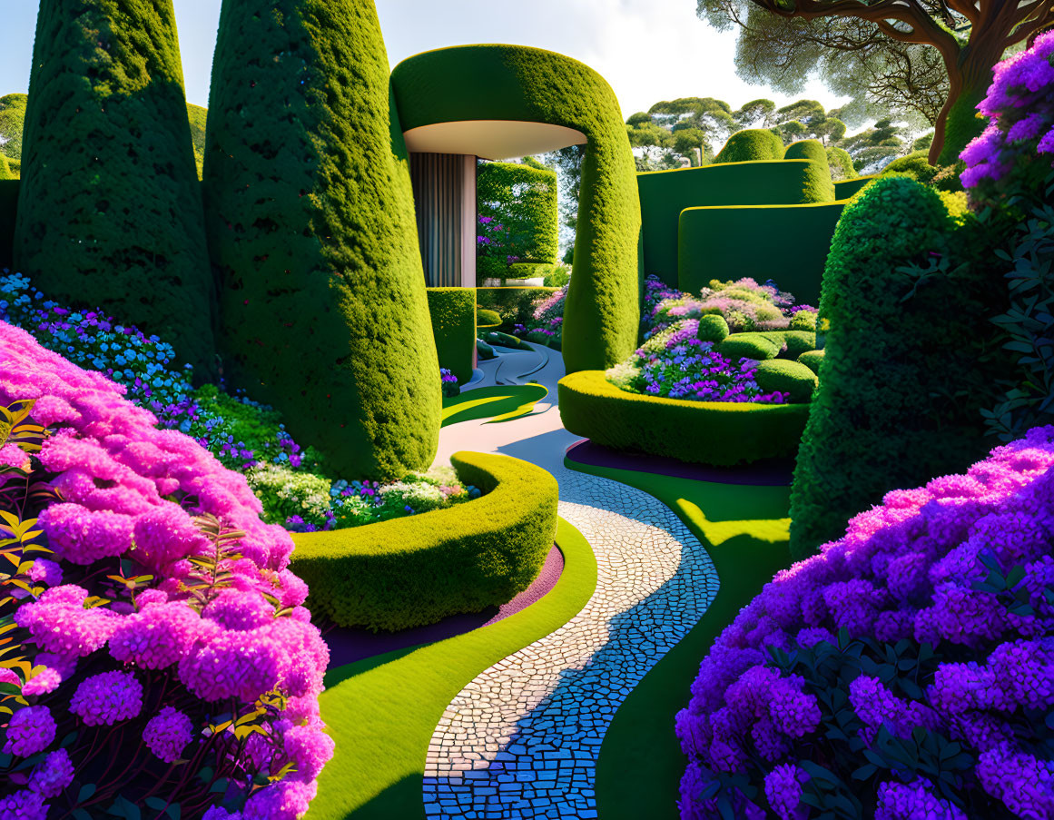 Vibrant purple flowers in a unique garden setting