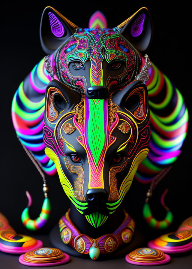 Colorful Stylized Egyptian Anubis Artwork on Black Background