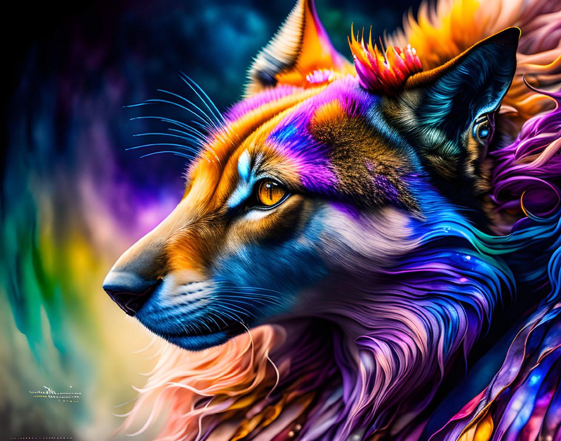 Colorful Wolf Digital Art with Spectrum Fur Blend