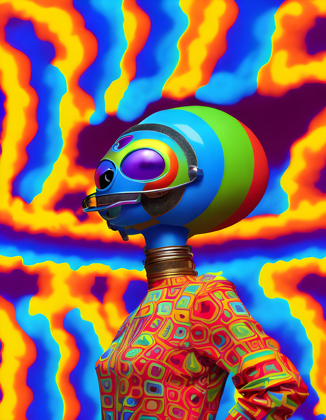 Colorful Futuristic Robot with Rainbow Hues and Glasses on Vibrant Abstract Background