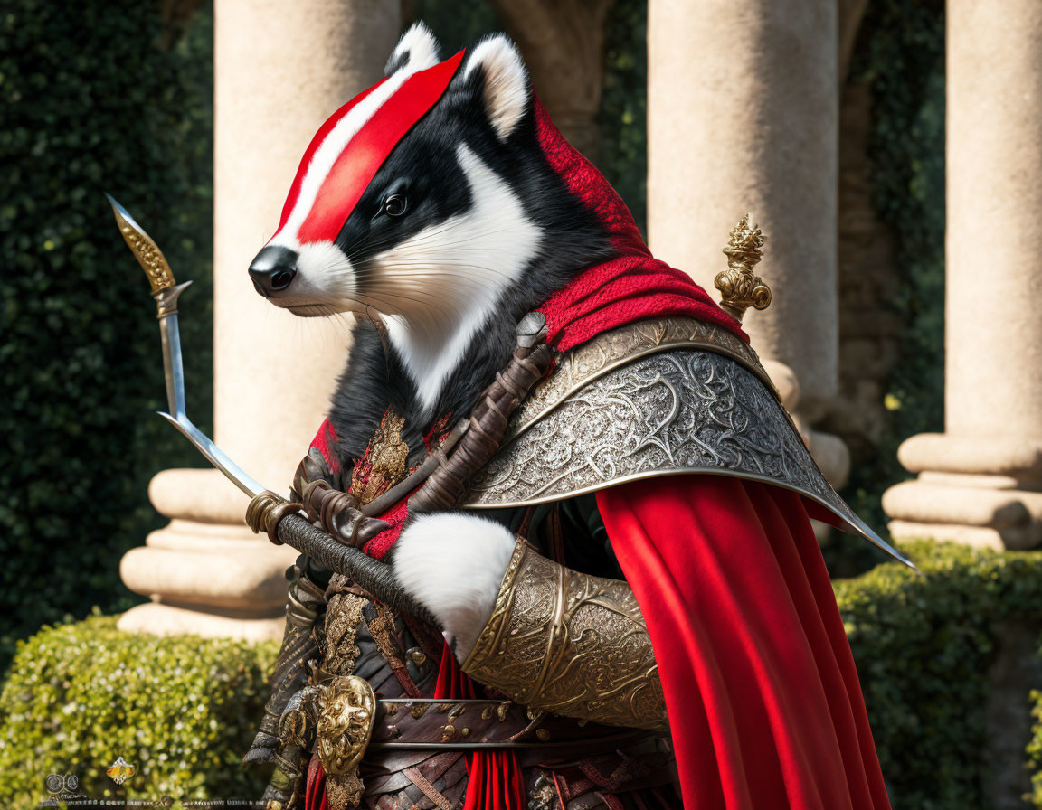 Elaborate Medieval Costume with Realistic Badger Head Mask