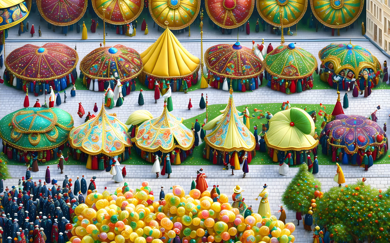 Colorful Umbrella Gathering on Patterned Stairs