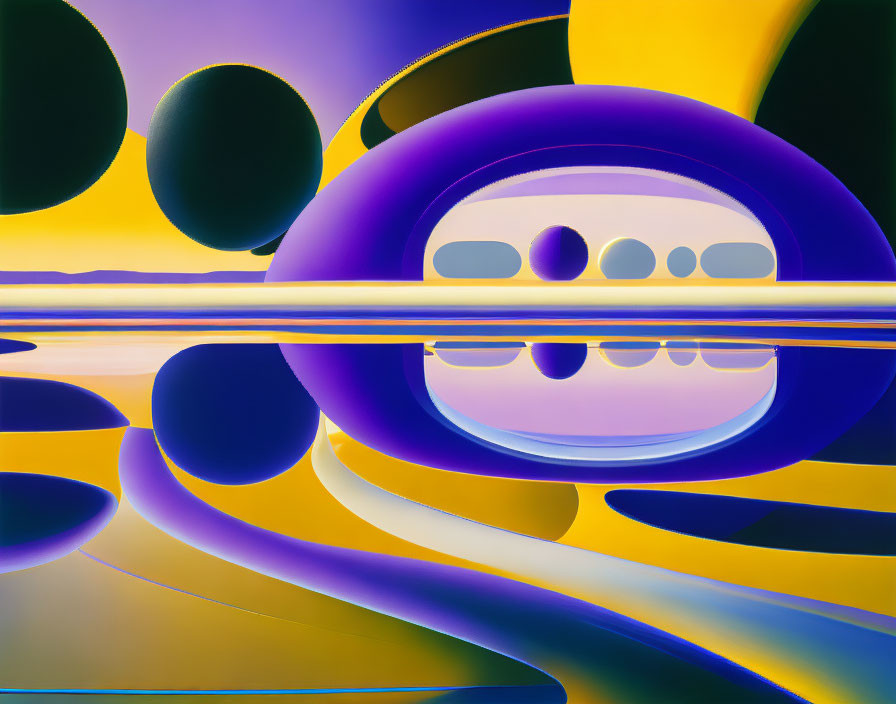 Abstract Landscape with Purple and Yellow Smooth Shapes