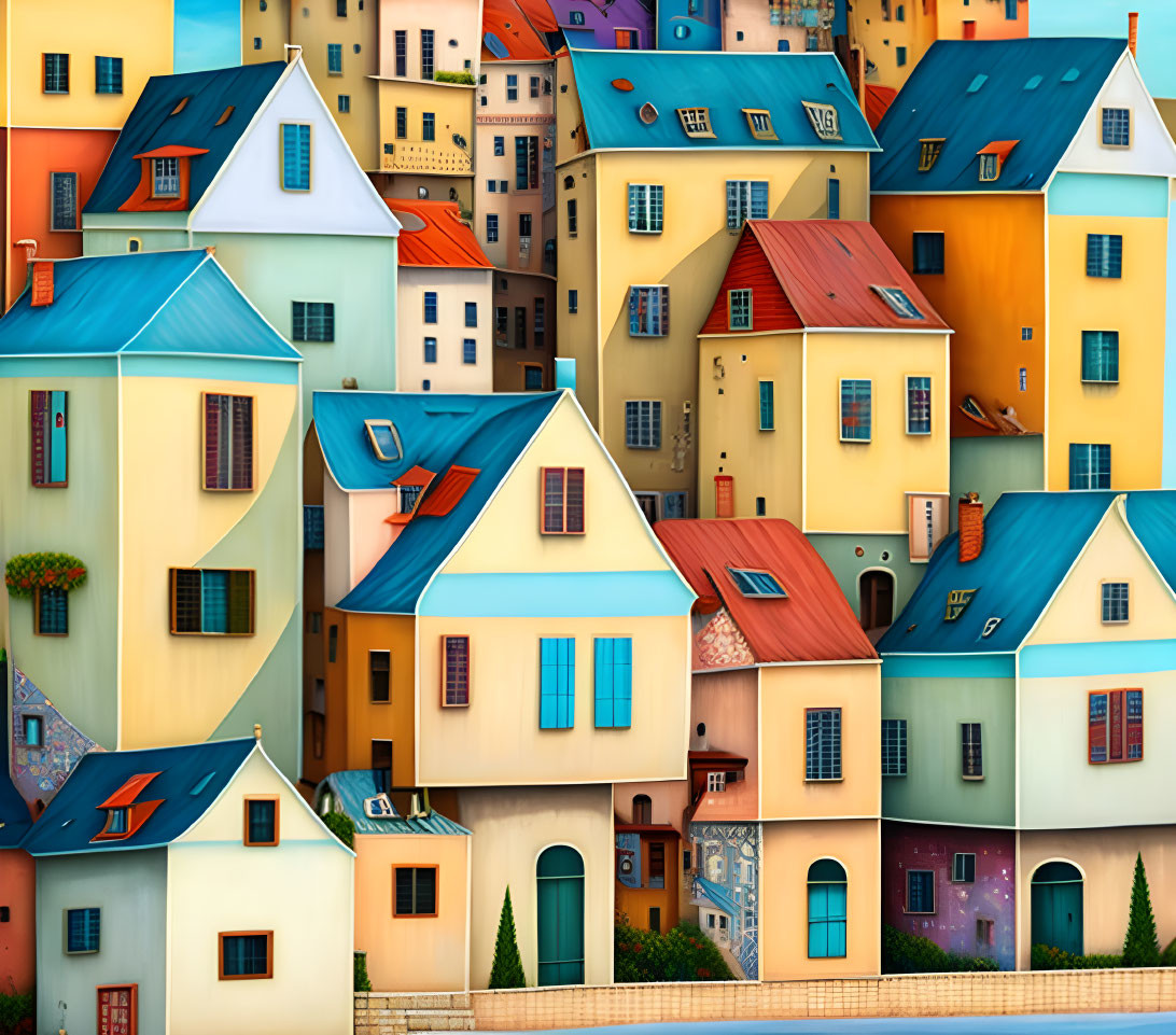 Vibrant Cartoon-Like Houses in Playful Neighborhood