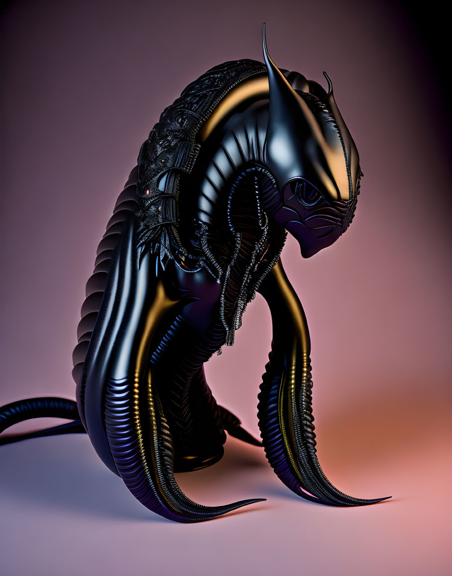 Detailed 3D Xenomorph Alien on Pink & Purple Gradient Background