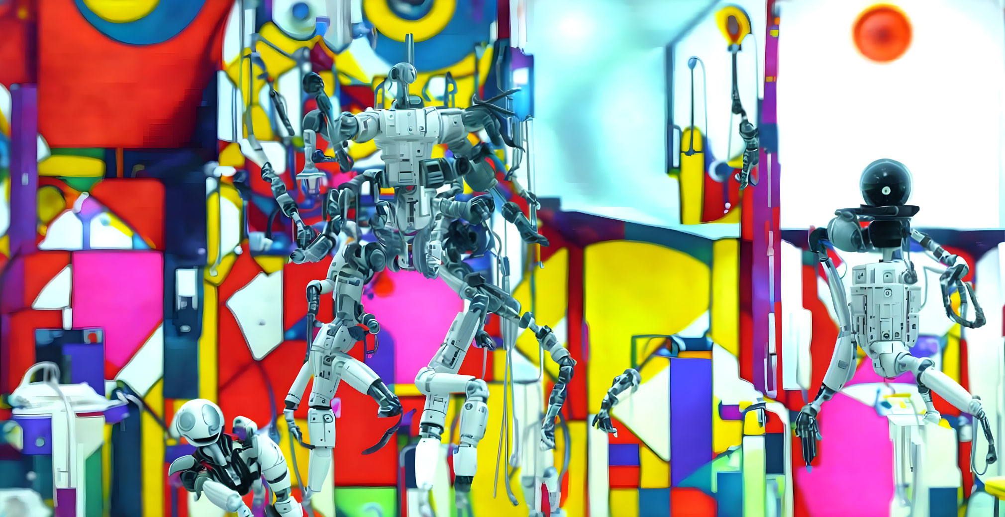 Vibrant Abstract Background with Colorful Robots and Figures