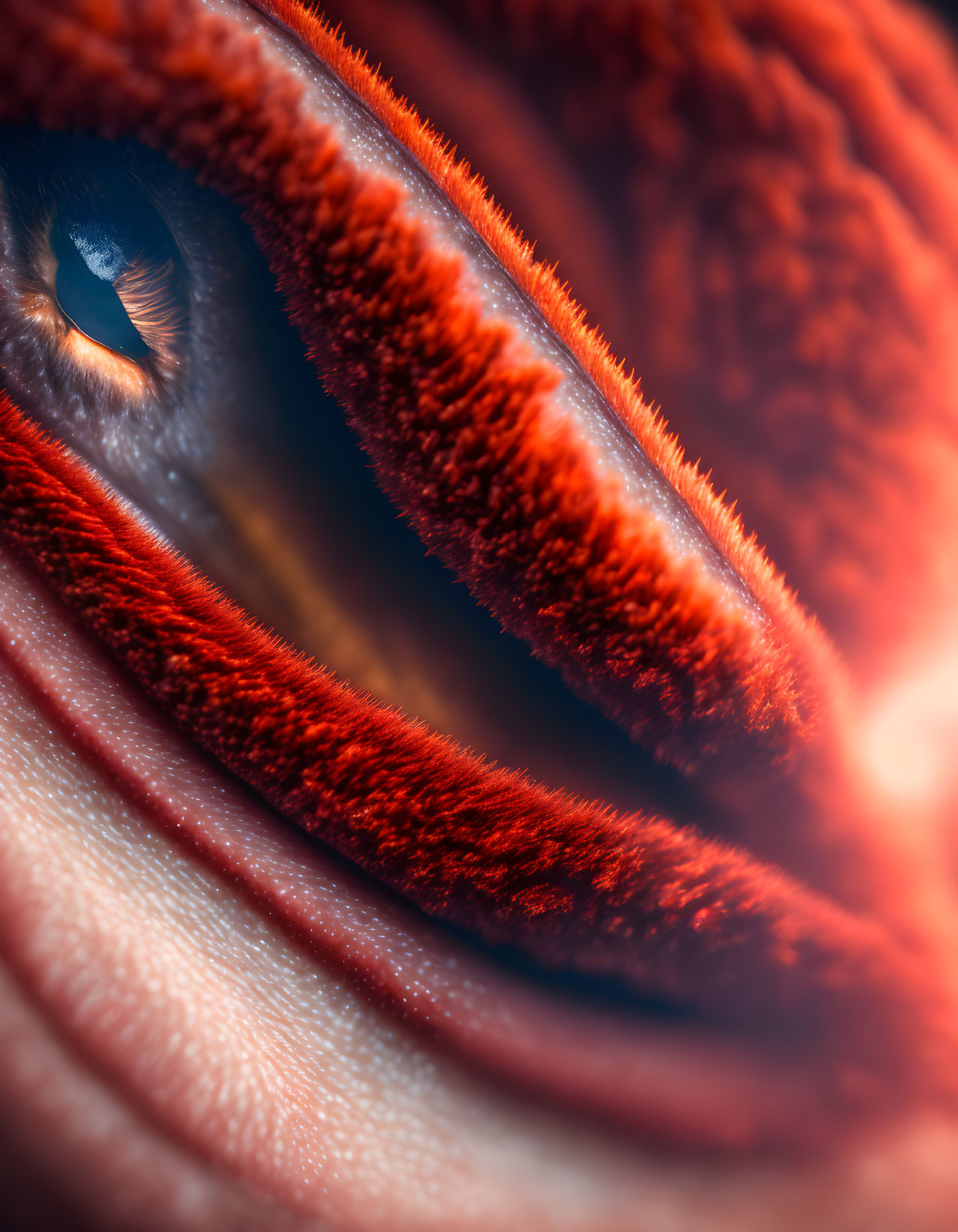 Detailed Close-Up of Vibrant Red and Orange Eye Colors