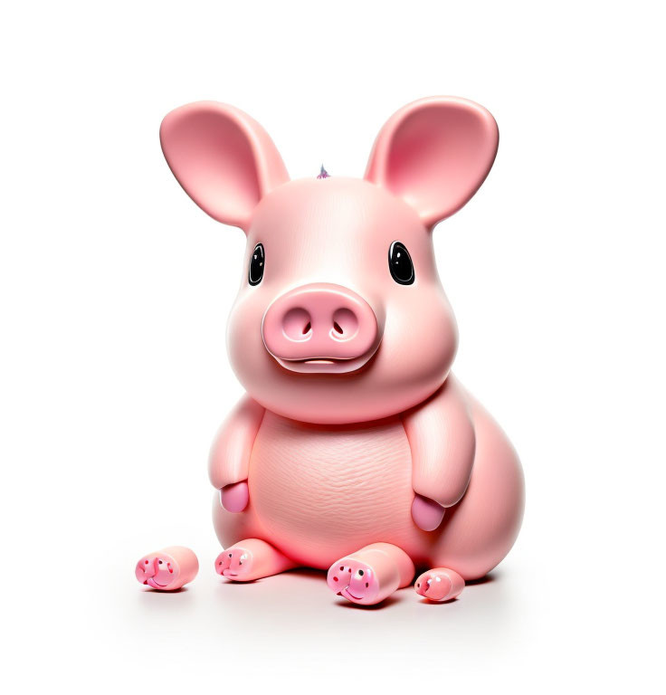 Smiling pink pig with piglets in cartoon-style 3D illustration