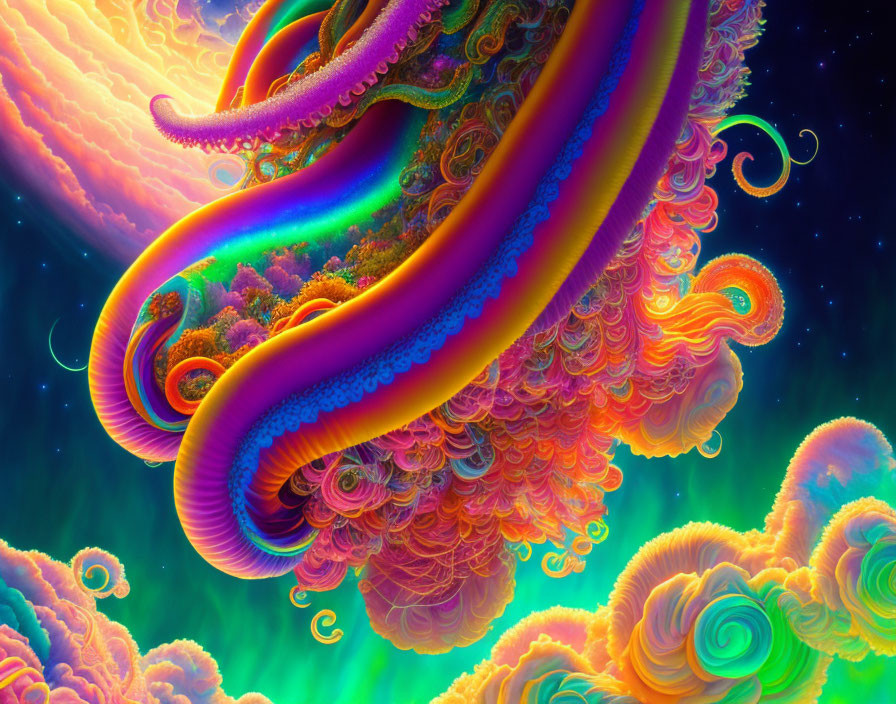 Colorful swirling fractal art with cosmic patterns.