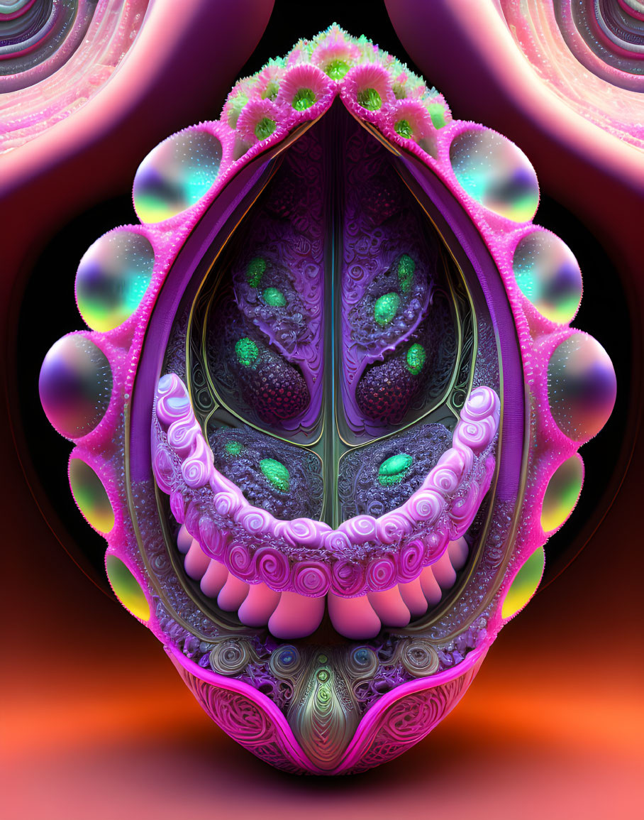 Colorful fractal art with intricate floral patterns and bubble-like structures