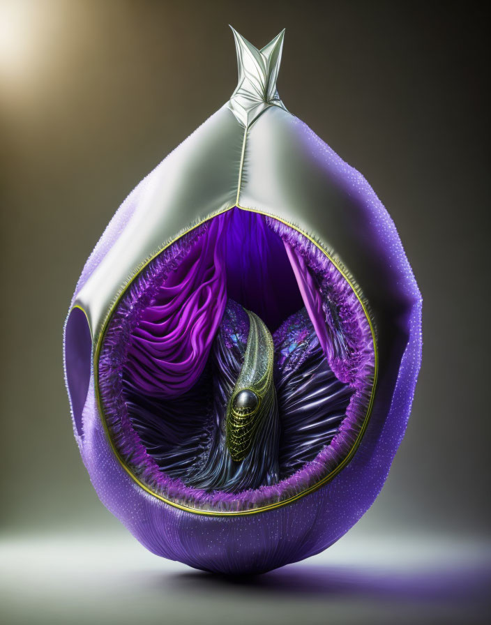 Surreal 3D Rendering of Glossy Purple Organic Object