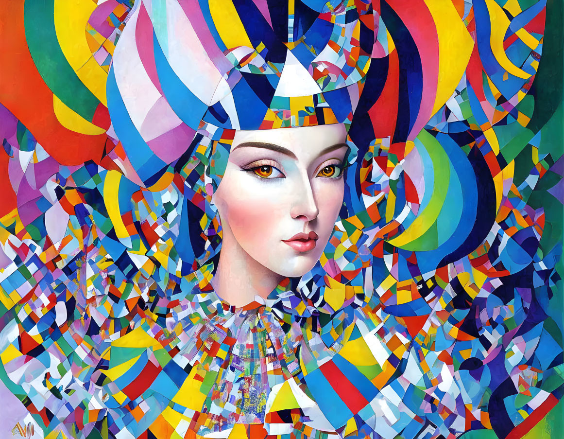 Colorful Abstract Portrait of Woman with Geometric Patterns