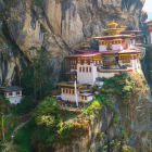 Bhutanese-style Buildings on Steep Mountainside amid Greenery