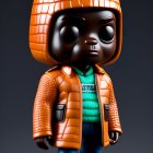 Character with Large Head in Orange Jacket 3D Rendering