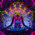 Colorful Digital Artwork: Woman Meditating with Psychedelic Patterns