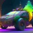 Futuristic Car with Neon Highlights in Sci-Fi Setting