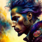 Vibrant blue and purple hair with artful makeup and colorful attire