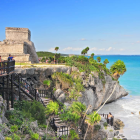 Ancient Mayan ruins overlooking tropical beach