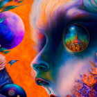 Surreal artwork featuring cosmic eyes, starry scenes, colorful imagery, and architectural elements.