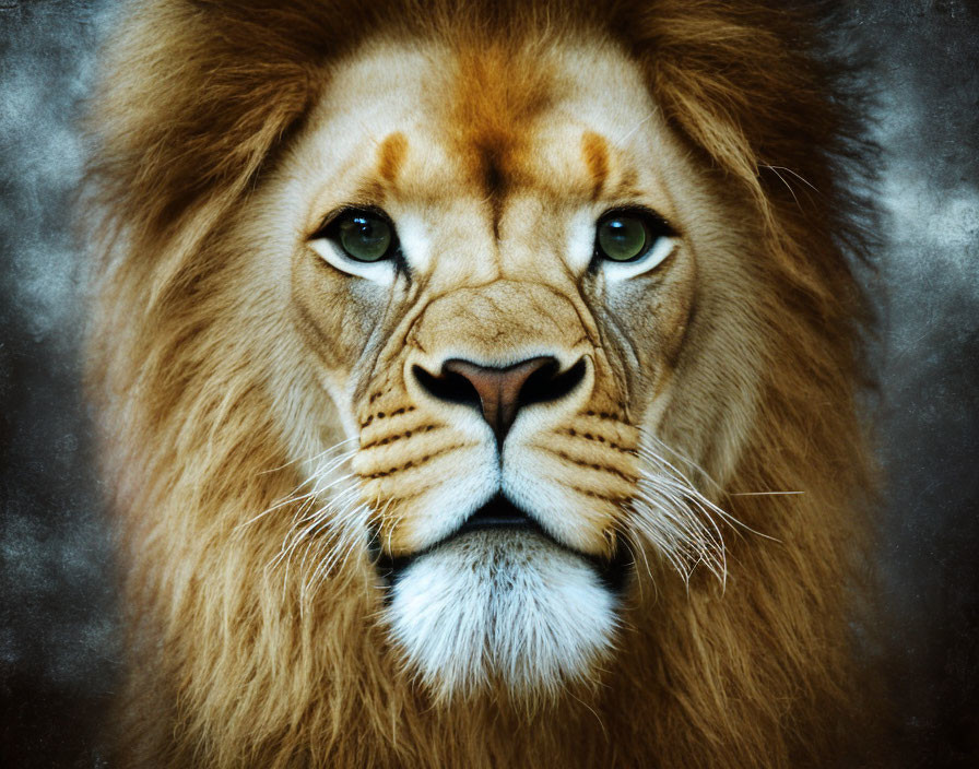 Majestic lion portrait with luxurious mane and piercing eyes