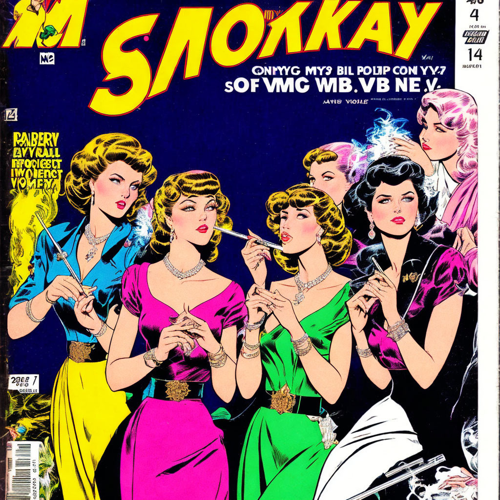 Colorful '40s Fashion Comic Book Cover with Stylish Women