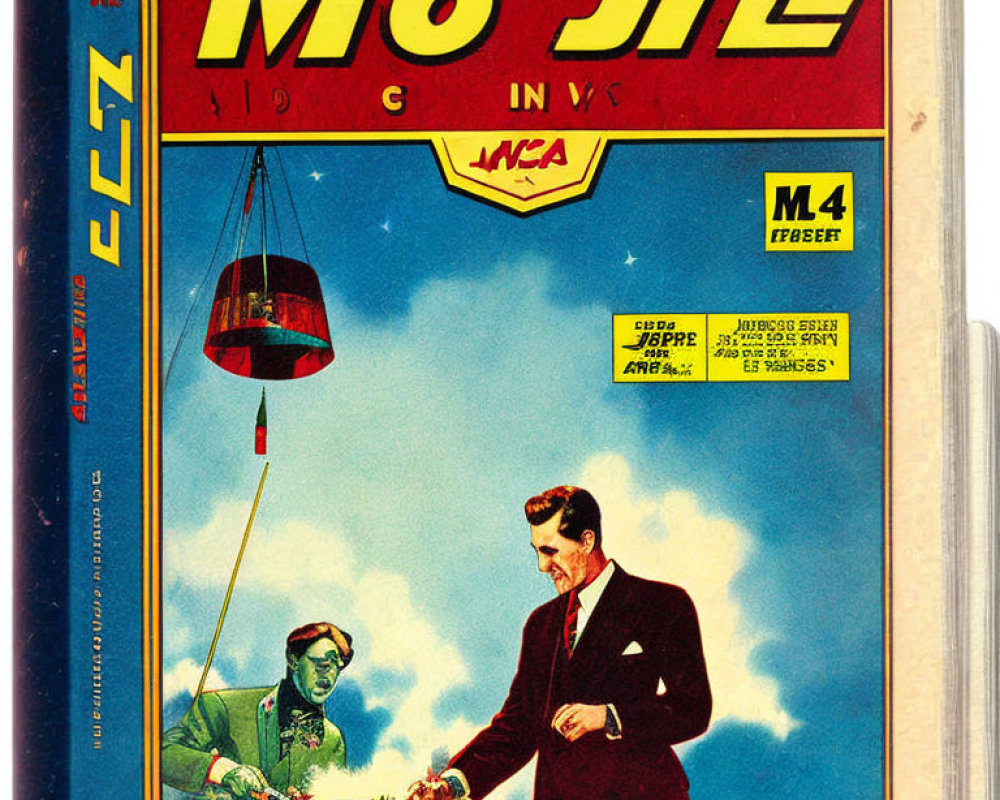 Vintage Comic Book Cover: Two Men with Remote Control Device and Miniature Helicopter