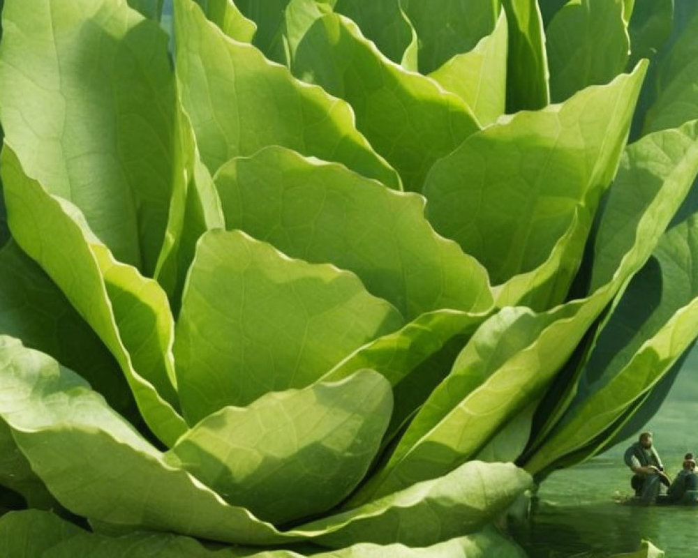 Giant Lettuce Landscape with Tiny People Boat and Basketball