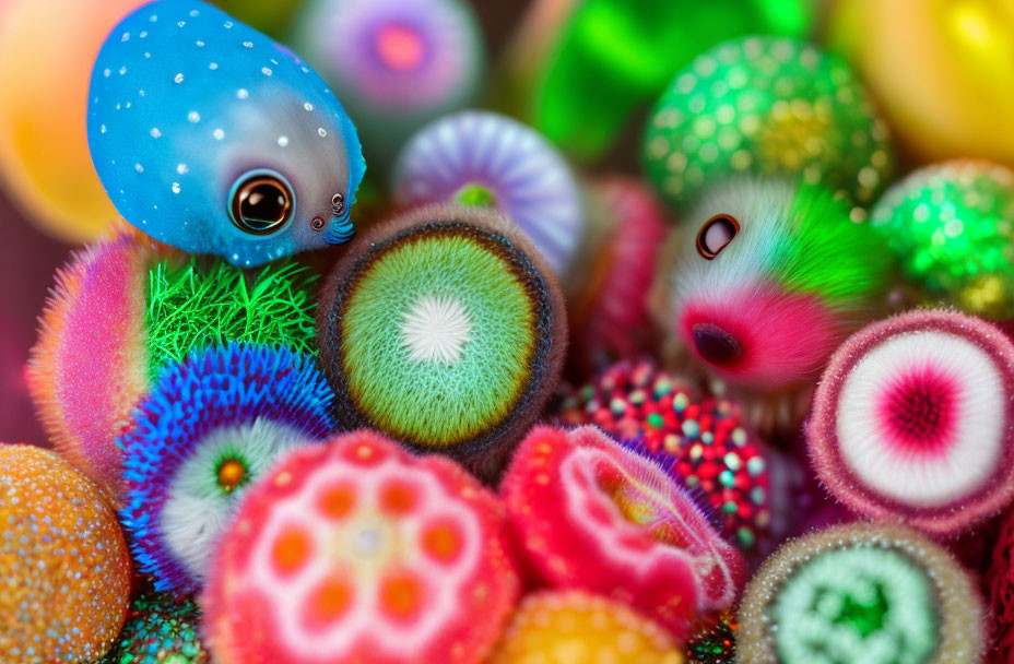 Vibrant Textured Spheres with Cartoon-Like Creature