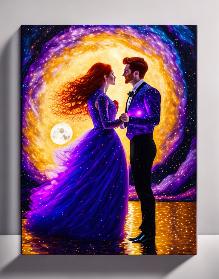 Formal Attired Couple Painting with Cosmic Background