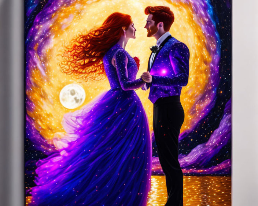 Formal Attired Couple Painting with Cosmic Background