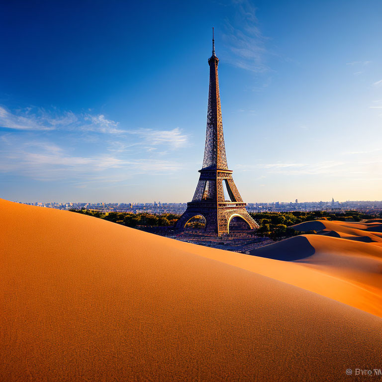 Iconic Eiffel Tower in surreal landscape fusion