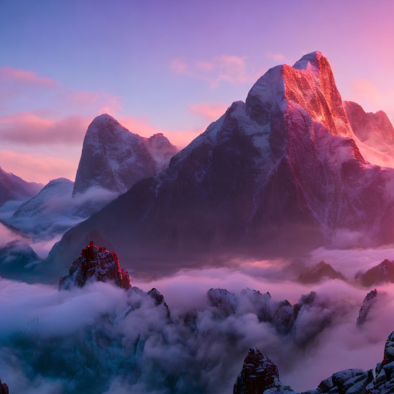 Tranquil mountain sunset with warm glow and rolling clouds