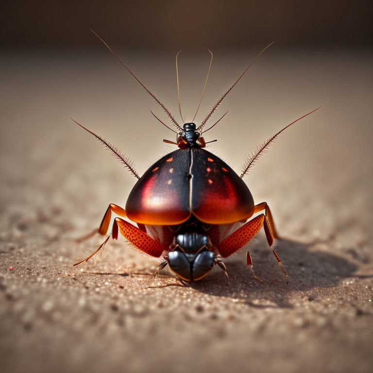 Metallic Beetle with Long Antennae on Sandy Ground