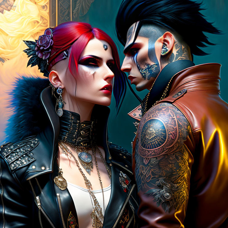 Stylized characters with edgy fashion, tattoos, and piercing gazes