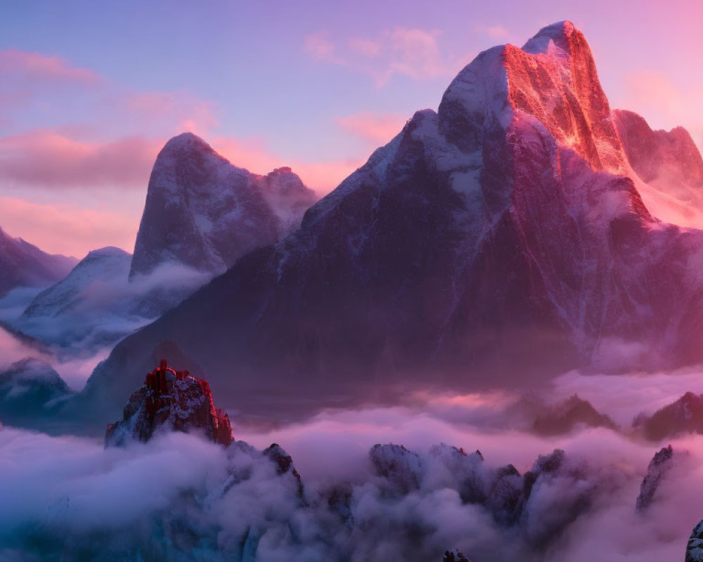 Tranquil mountain sunset with warm glow and rolling clouds