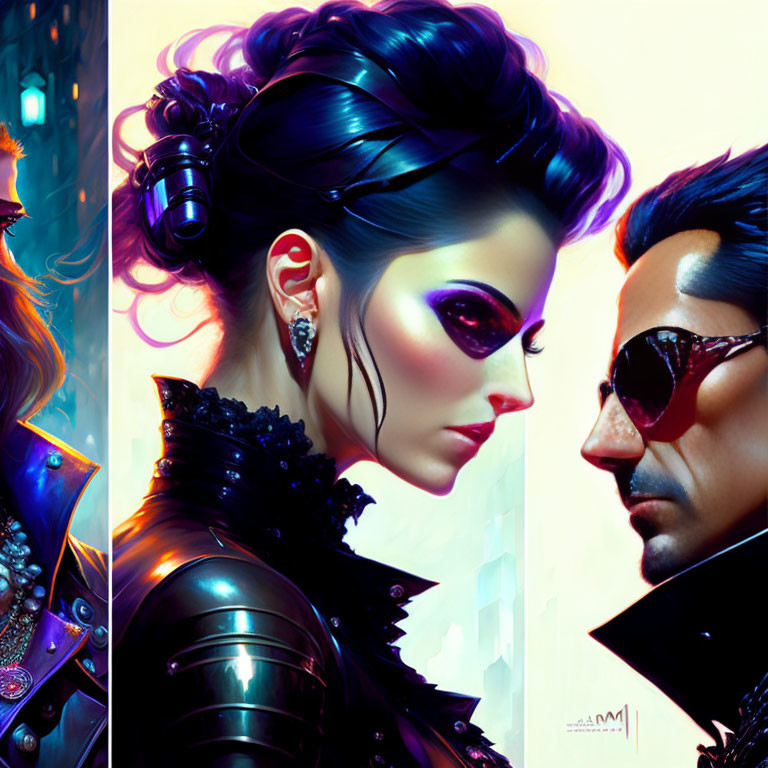 Futuristic cyberpunk digital artwork with vibrant colors