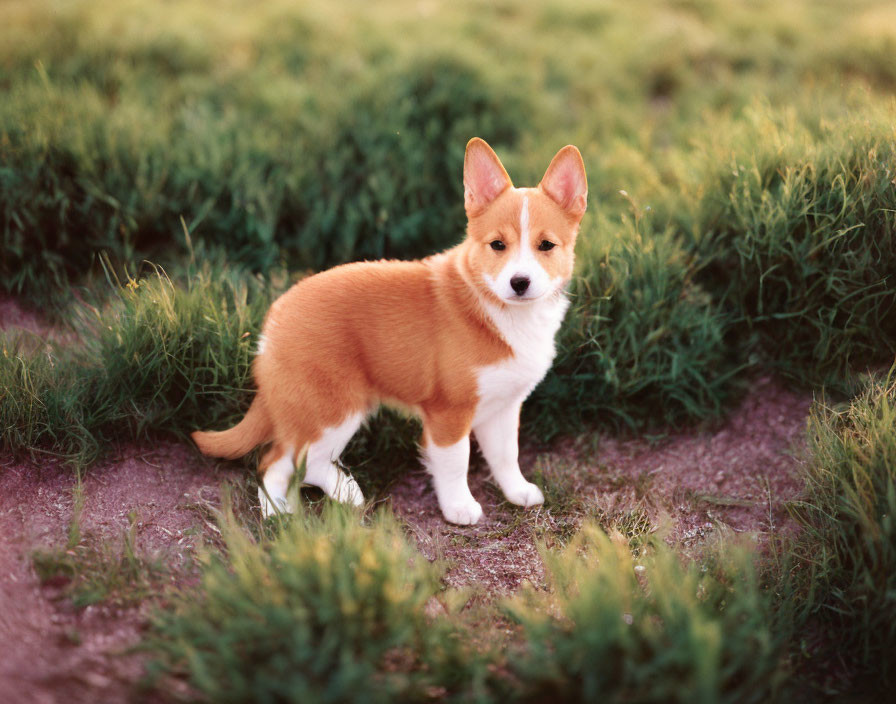 Alert Pembroke Welsh Corgi Puppy on Grassy Field