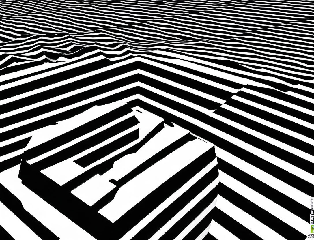 Black and White Wavy Stripes Form 3D Piano Illusion on Patterned Background