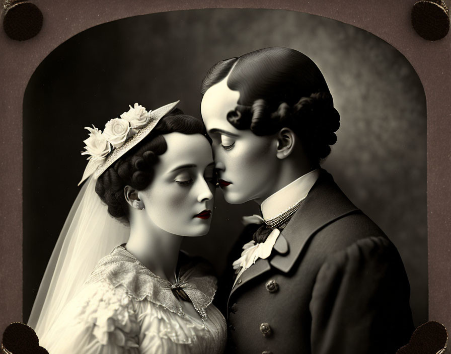 Bride and groom in vintage attire with 1930s hairstyles