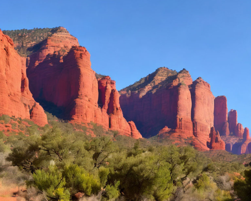 Majestic red rock formations under clear blue sky