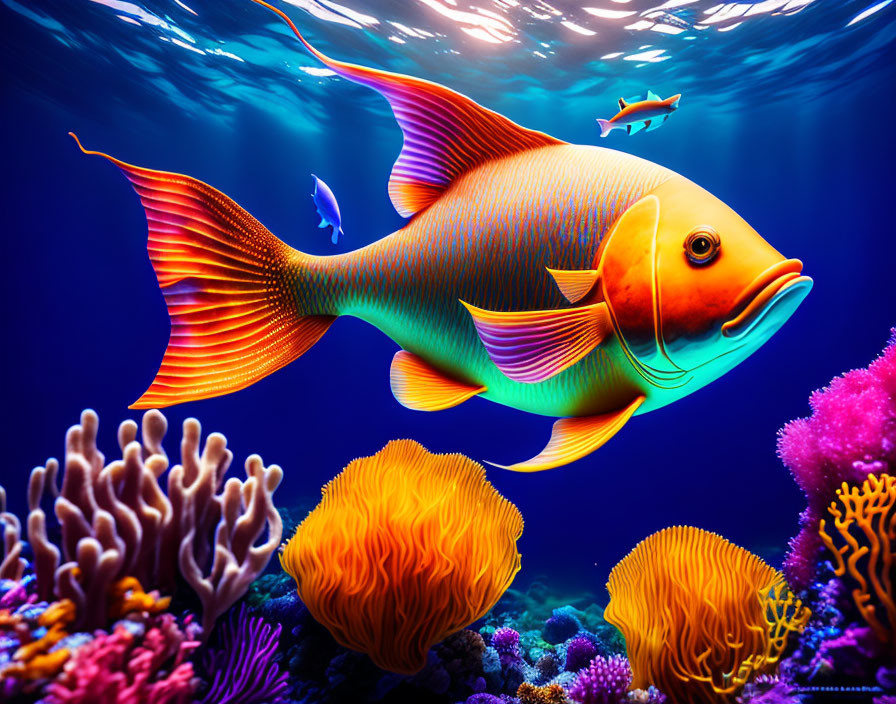 Colorful Orange Fish Swimming Among Vibrant Coral Reefs