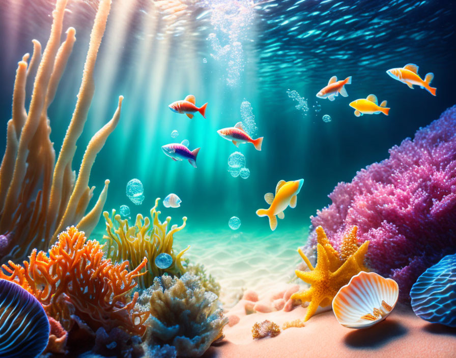 Vibrant coral reef with colorful tropical fish