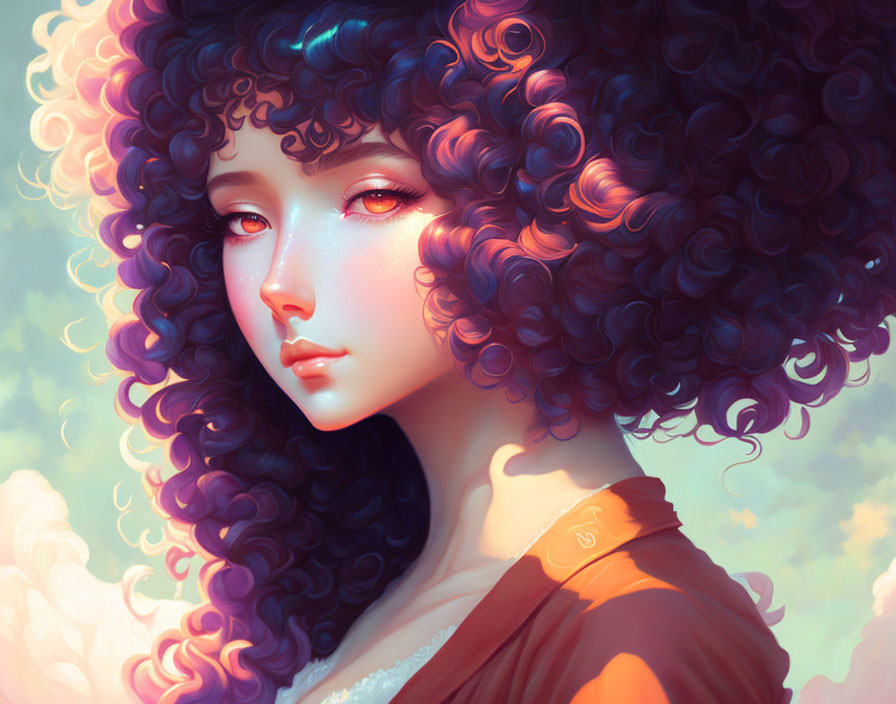 Illustration of a person with voluminous curly hair and fair skin.