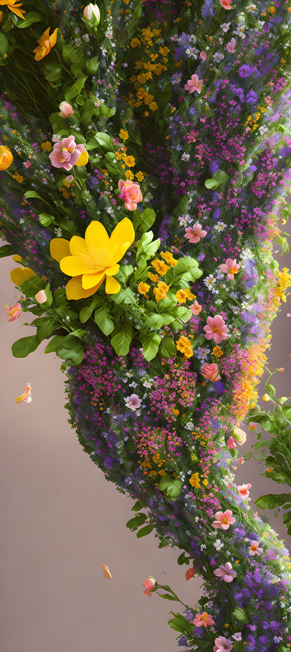 Colorful Flower Tornado Against Neutral Background