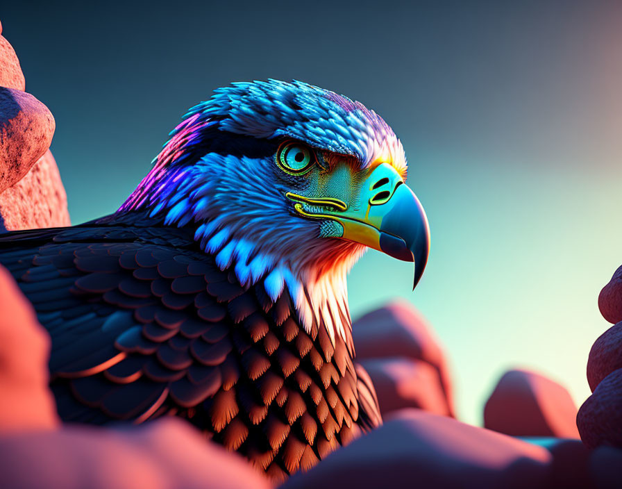 Colorful Stylized Eagle Against Red Rock Backdrop