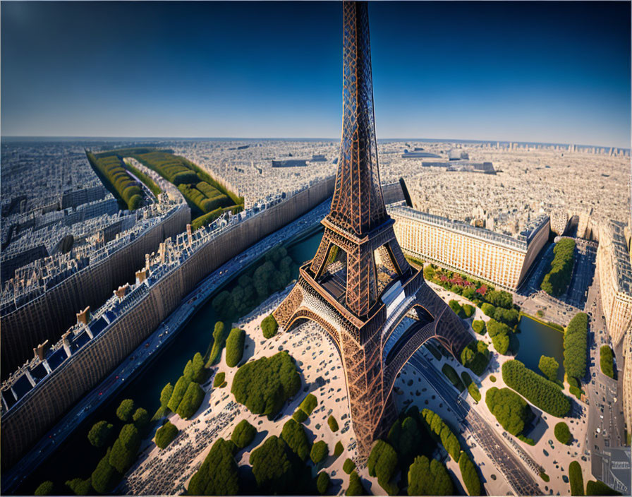 Paris Eiffel Tower Aerial View with Gardens and Cityscape