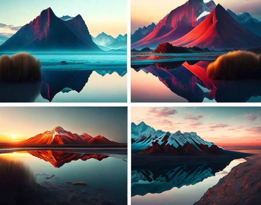 Soothing mountain landscapes at sunset with vibrant water reflections