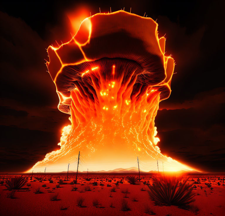 Vividly Colored Massive Mushroom Cloud in Desert Sky