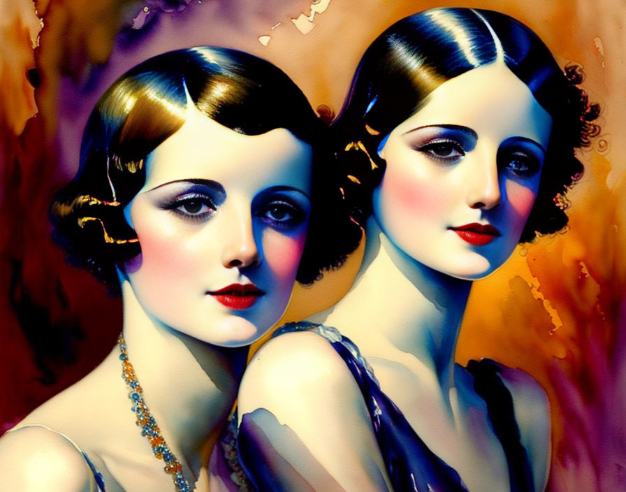 Two Vintage-Styled Women with Bobbed Hair in Matching Makeup