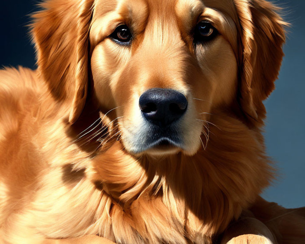 Shiny Golden Retriever against Blue Background